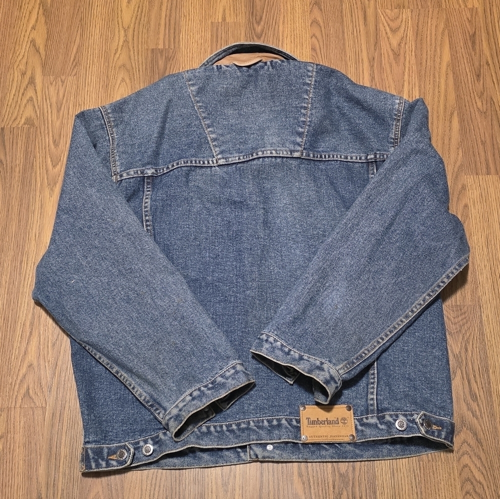Vintage Timberland Weather gear 90s Denim Jean Jacket Mens L Rugged Workwear E16 - Picture 11 of 16